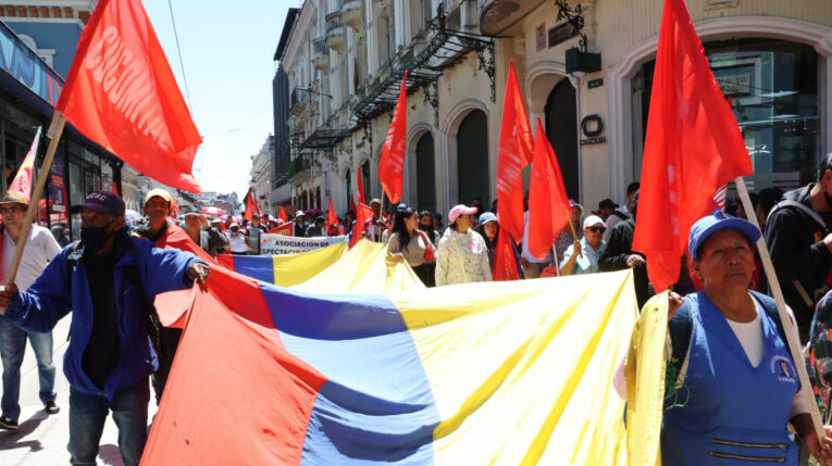Marcha del Día del Trabajador, en Quito, 1 de mayo de 2024. 