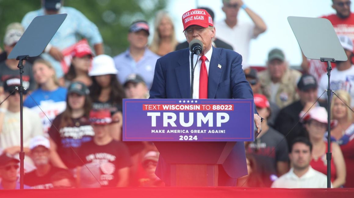 Donald Trump en un acto de campaña en Wisconsin, el 18 de junio de 2024.