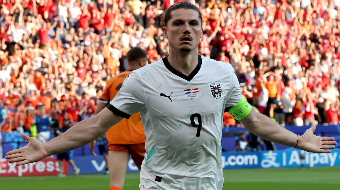 Marcel Sabitzer festeja uno de los goles ante Países Bajos, el 25 de junio de 2024.