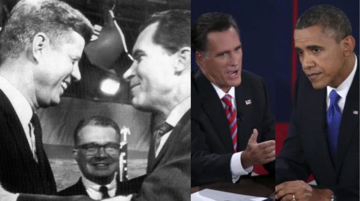 John F Kenedy, Richard Nixon, Mitt Romney, Barack Obama, en sus debates presidenciales.