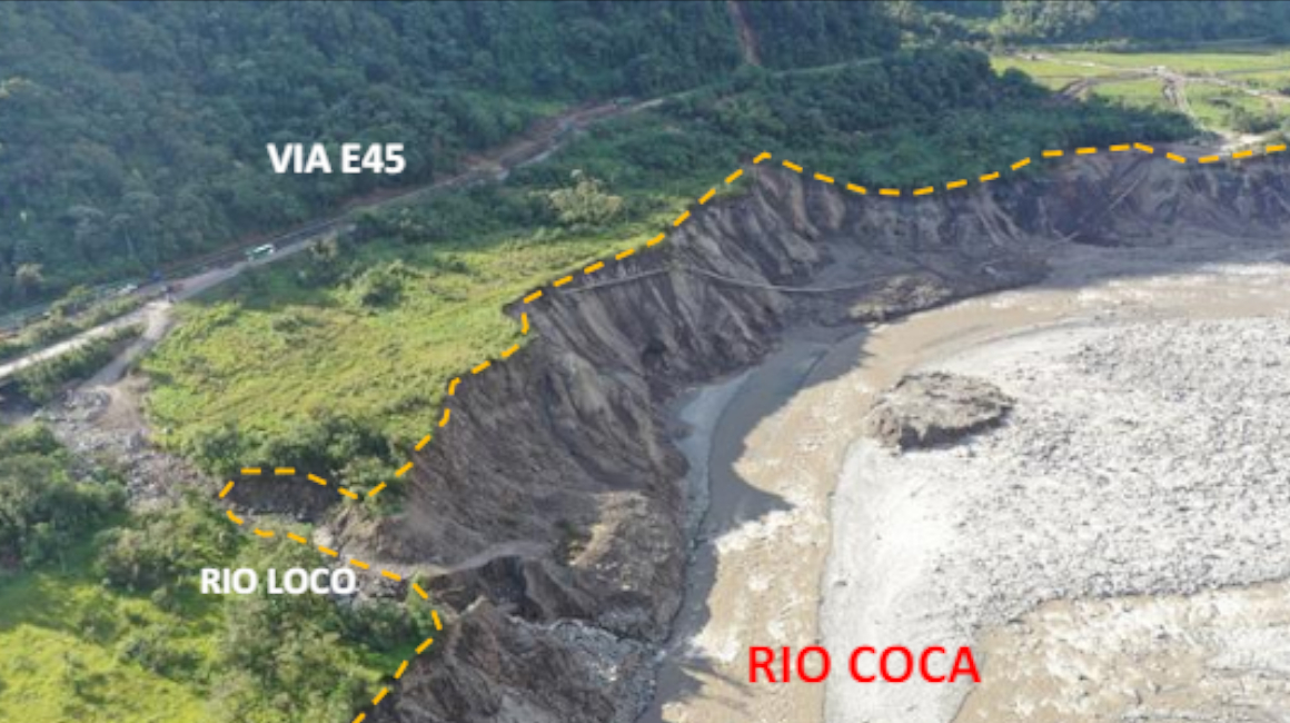 Reporte de Celec sobre la erosión del río Coca, a la altura de su afluente el río Loco. Reporte del 24 de junio de 2024.