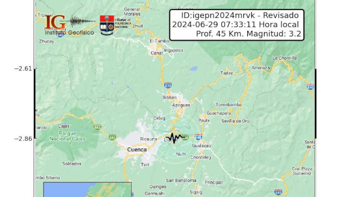 Sismo leve de magnitud 3,2 se sintió en cantones de Azuay y El Oro este 29 de junio