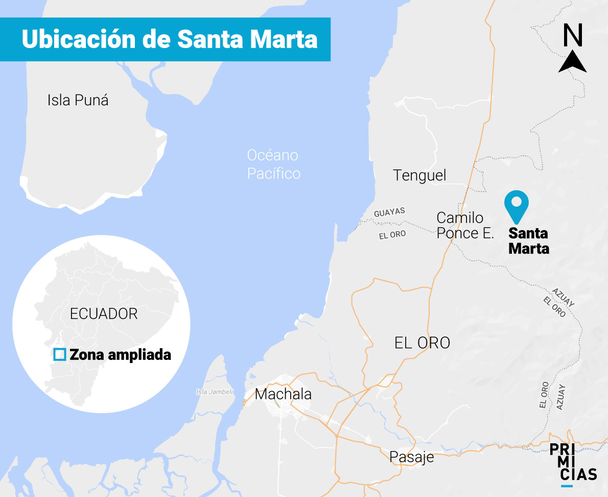 Localización de Santa Marta, el sector en el que han ocurrido varios hechos de violencia en Ponce Enríquez, Azuay.